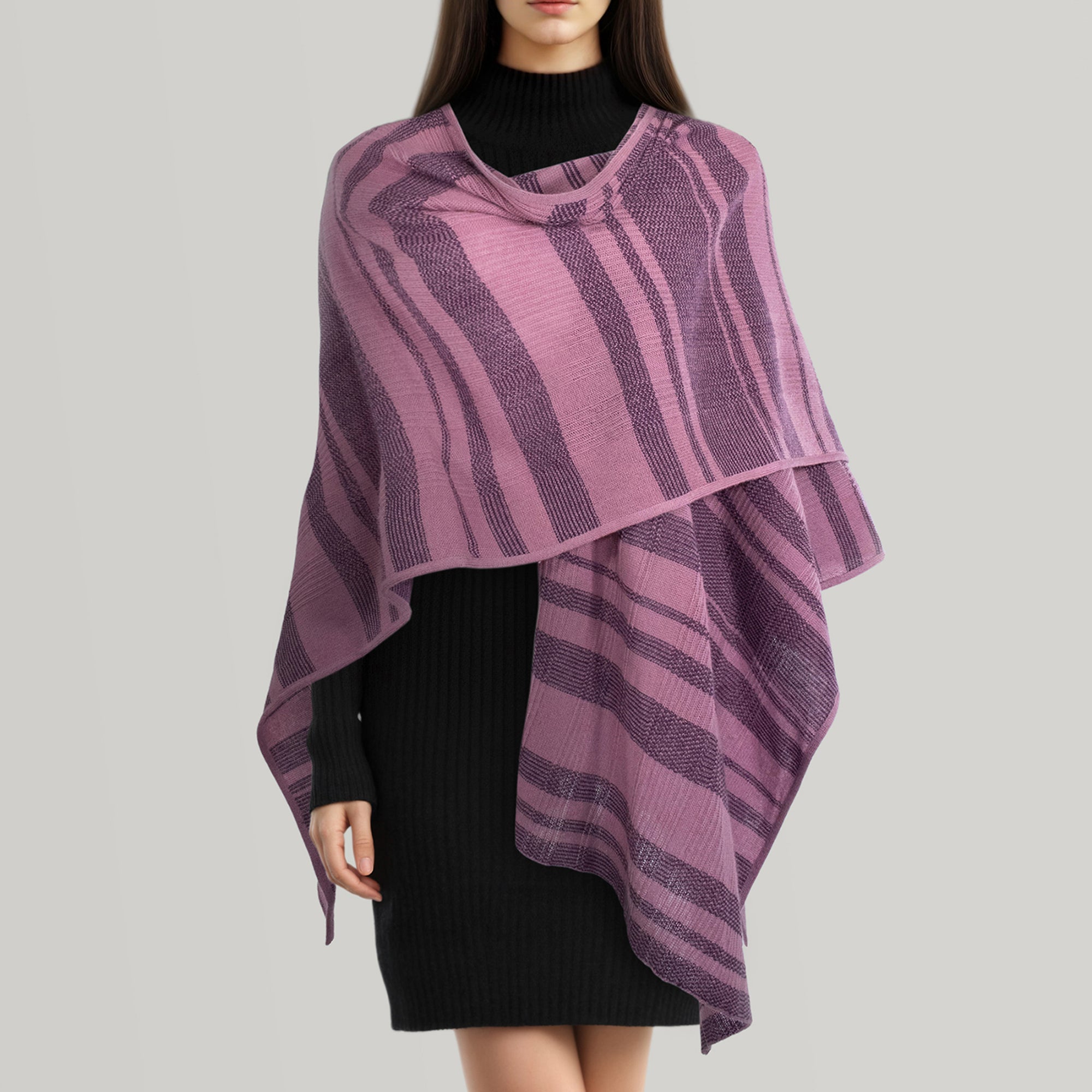 Womens | Cashmere Striped Ruana Shawl | Purple