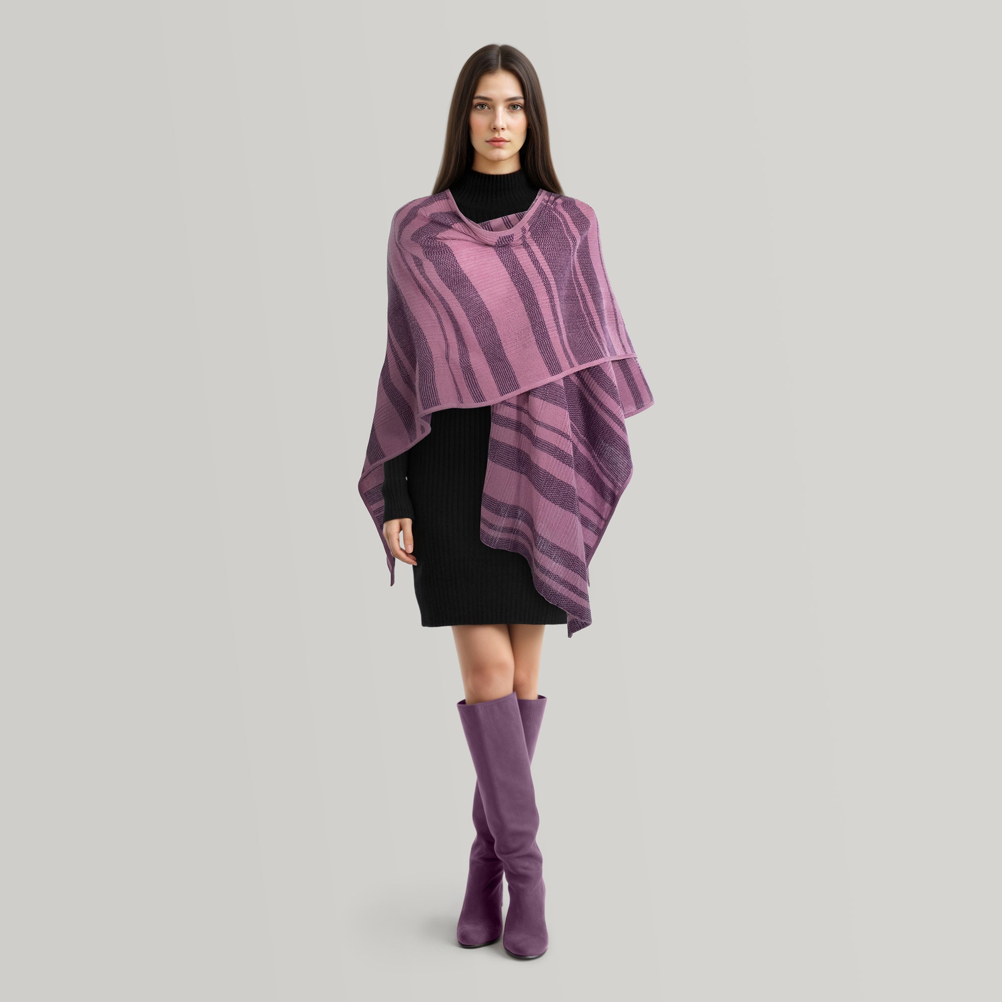 Womens | Cashmere Striped Ruana Shawl | Purple