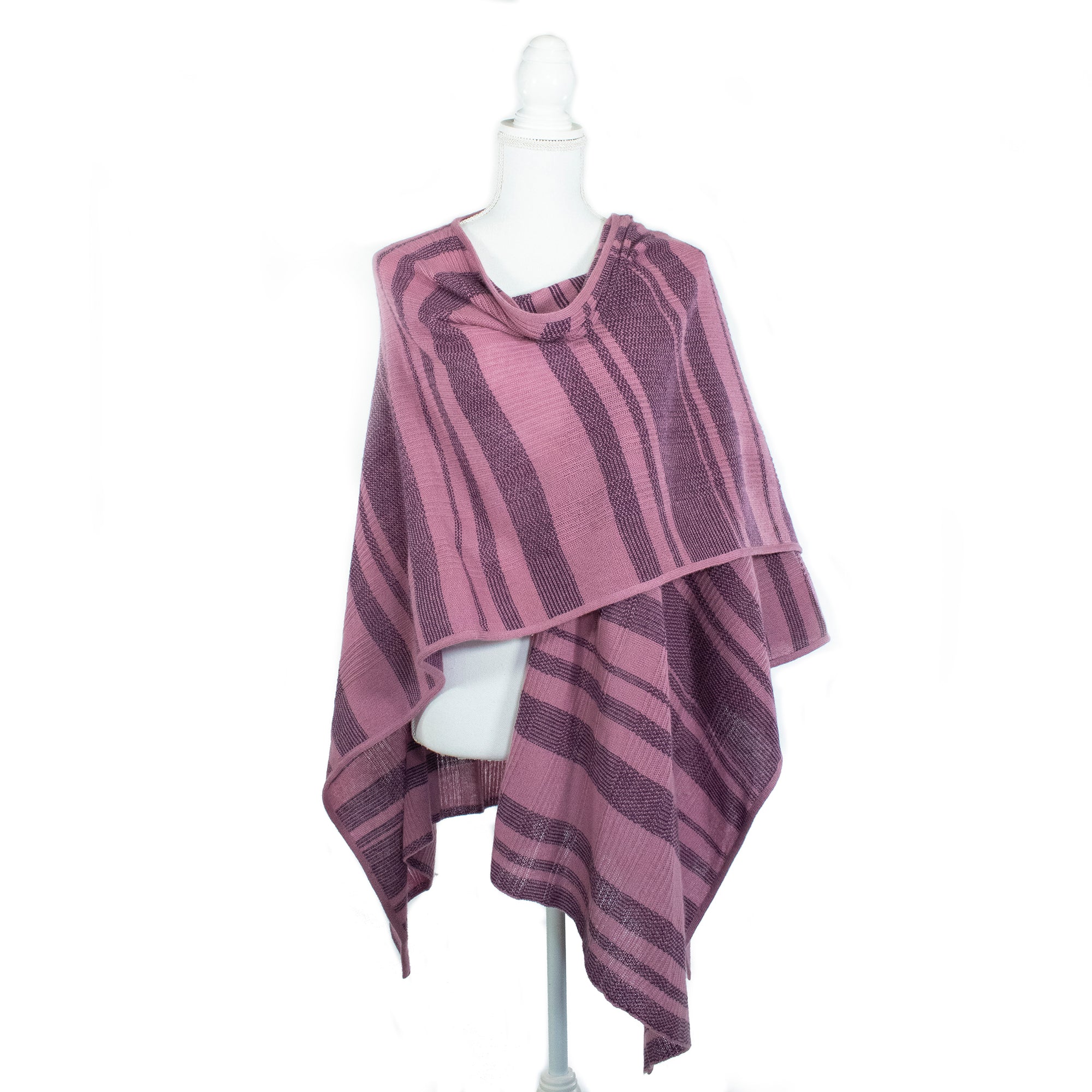 Womens | Cashmere Striped Ruana Shawl | Purple