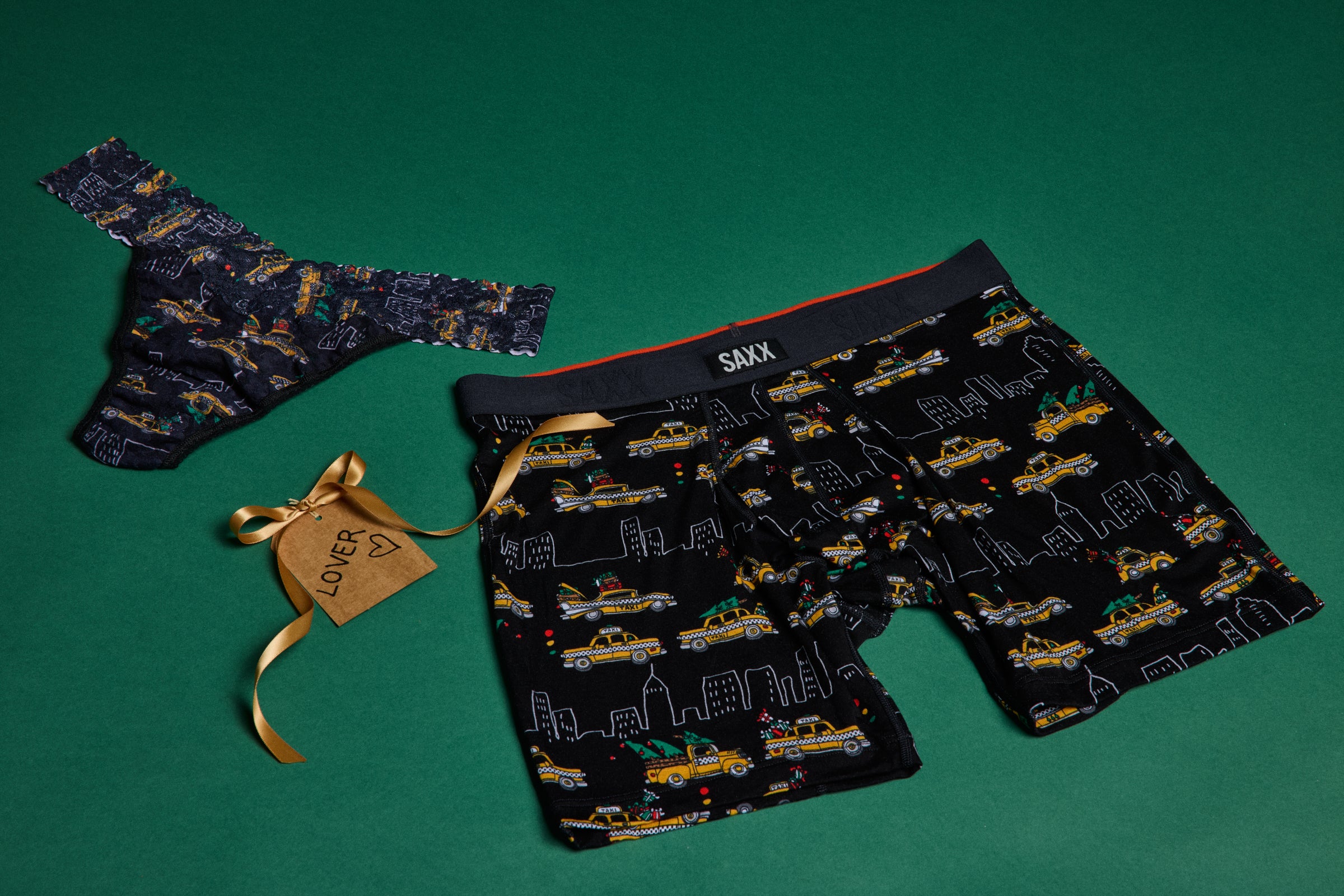 Signature Lace Original Rise Thong & Saxx Boxer Brief | Hail The Holidays | Black