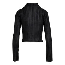 Long Sleeve Pleated Polo Top | Noir