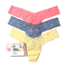 3 Pack Signature Lace Low Rise Thongs | Peach Fizz/Chambray/Buttercup