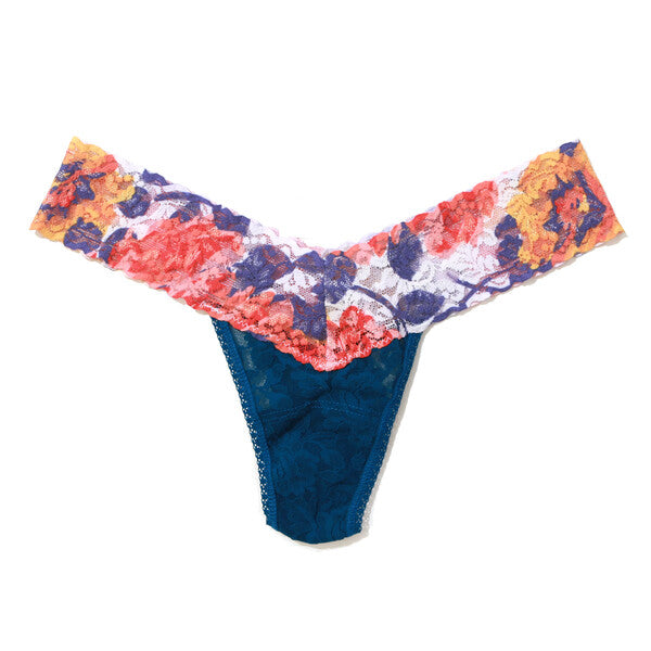Signature Lace Low Rise Thong | Oxford Blue x Sunrise Blossom