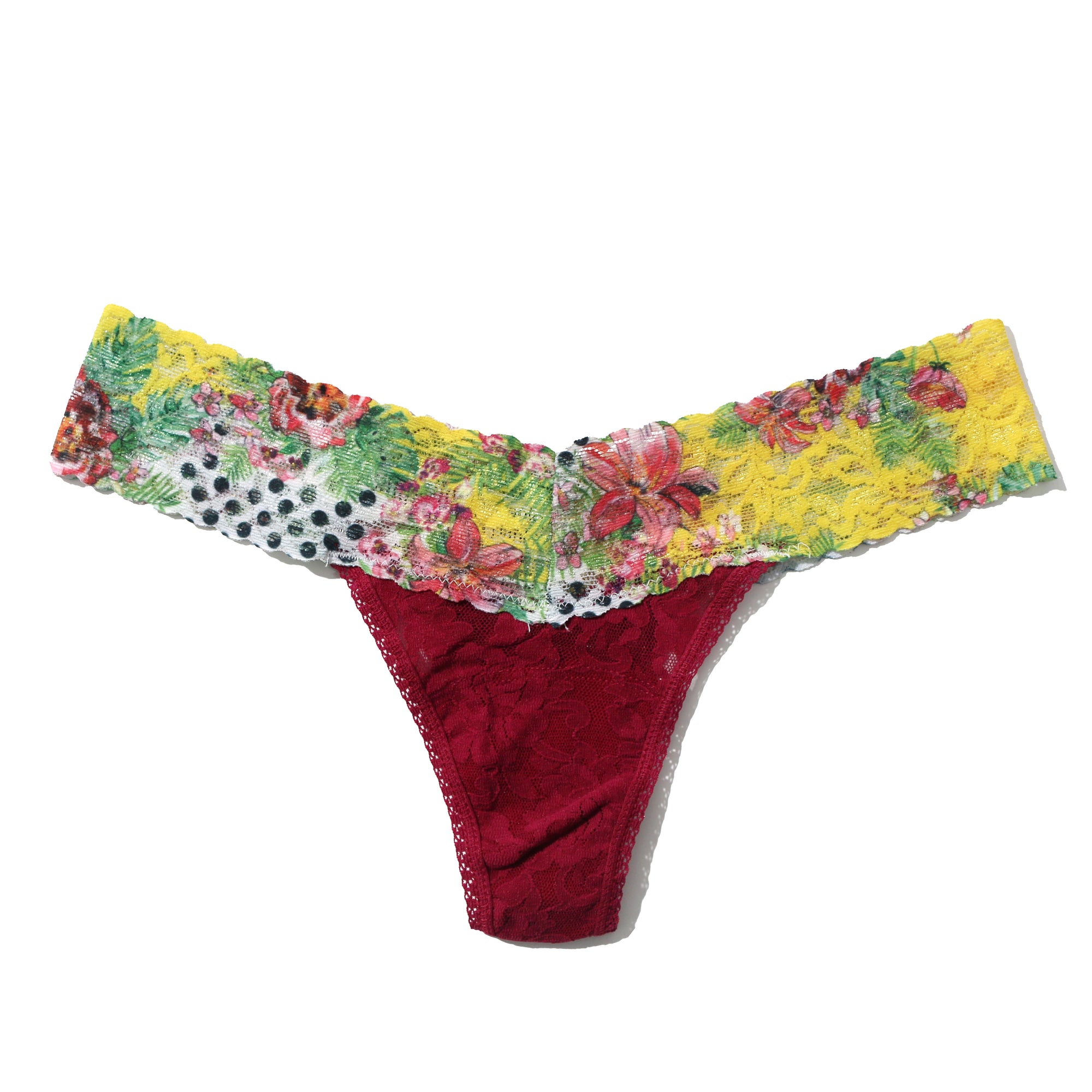 Signature Lace Low Rise Thong | Dark Pomegranite/Teens Floral