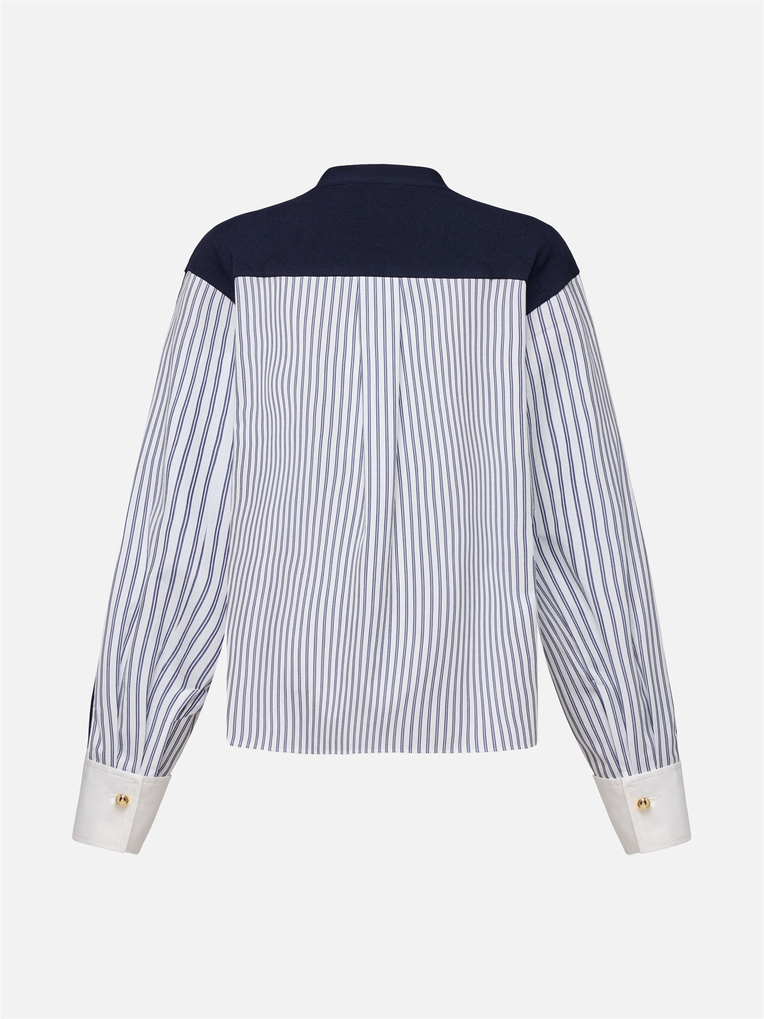Knitted and Woven Patchwork Top | Navy