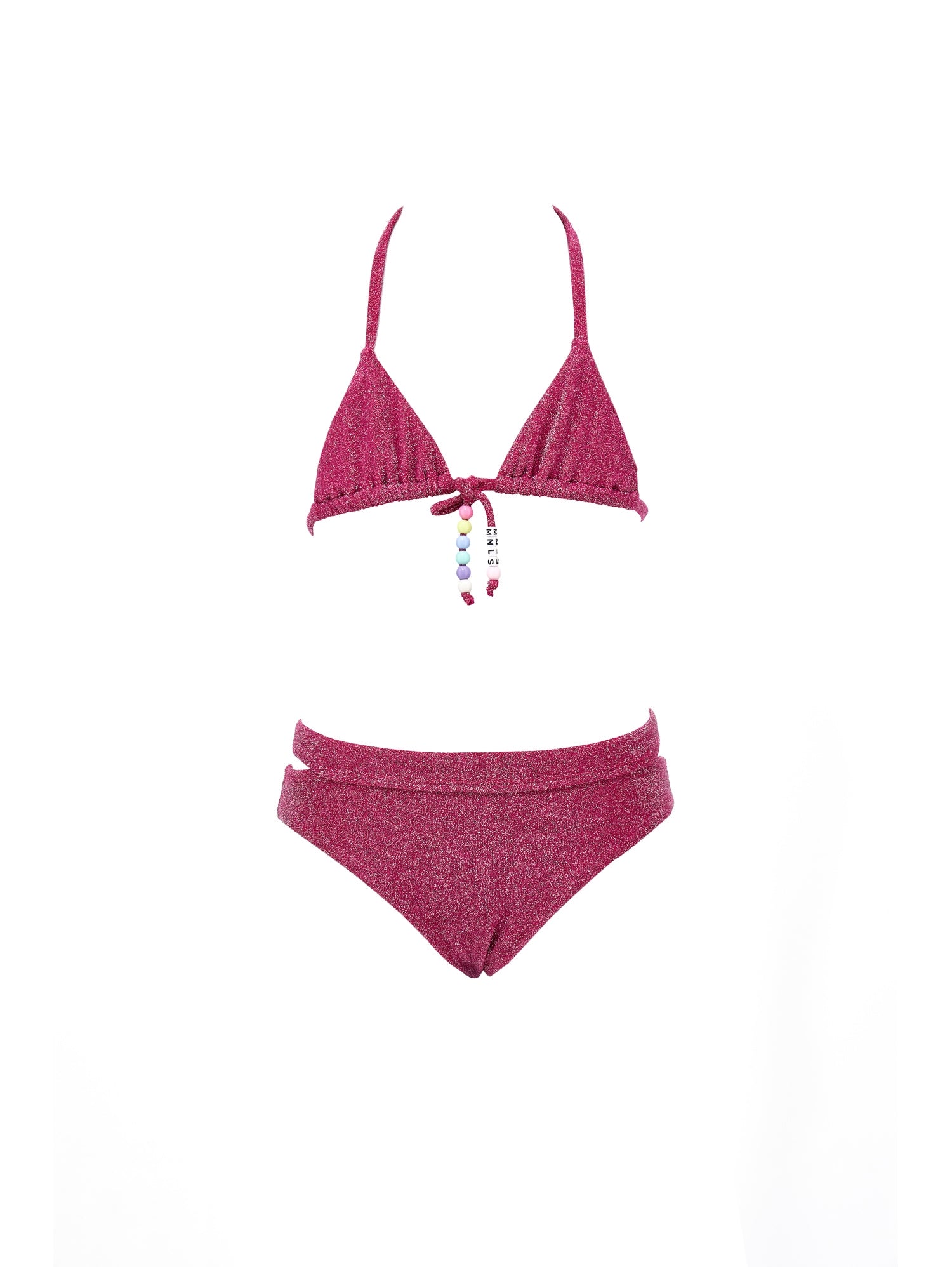 Girls | Lurex Bikini With Beads | Peach Pink