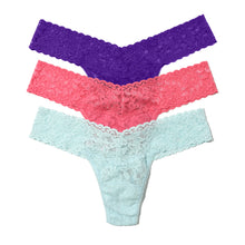 3-Pack Signature Lace Low Rise Thongs | Electric Purple/Raincloud/Guava Pink