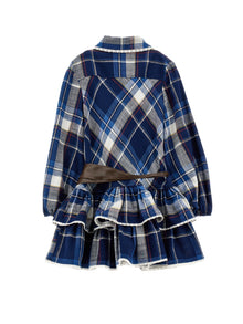 Girls | Tartan Dress With Belt | Navy Blue