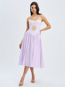 Jaclyn Lace Trim Cutout Seersucker Midi Dress | Lavender
