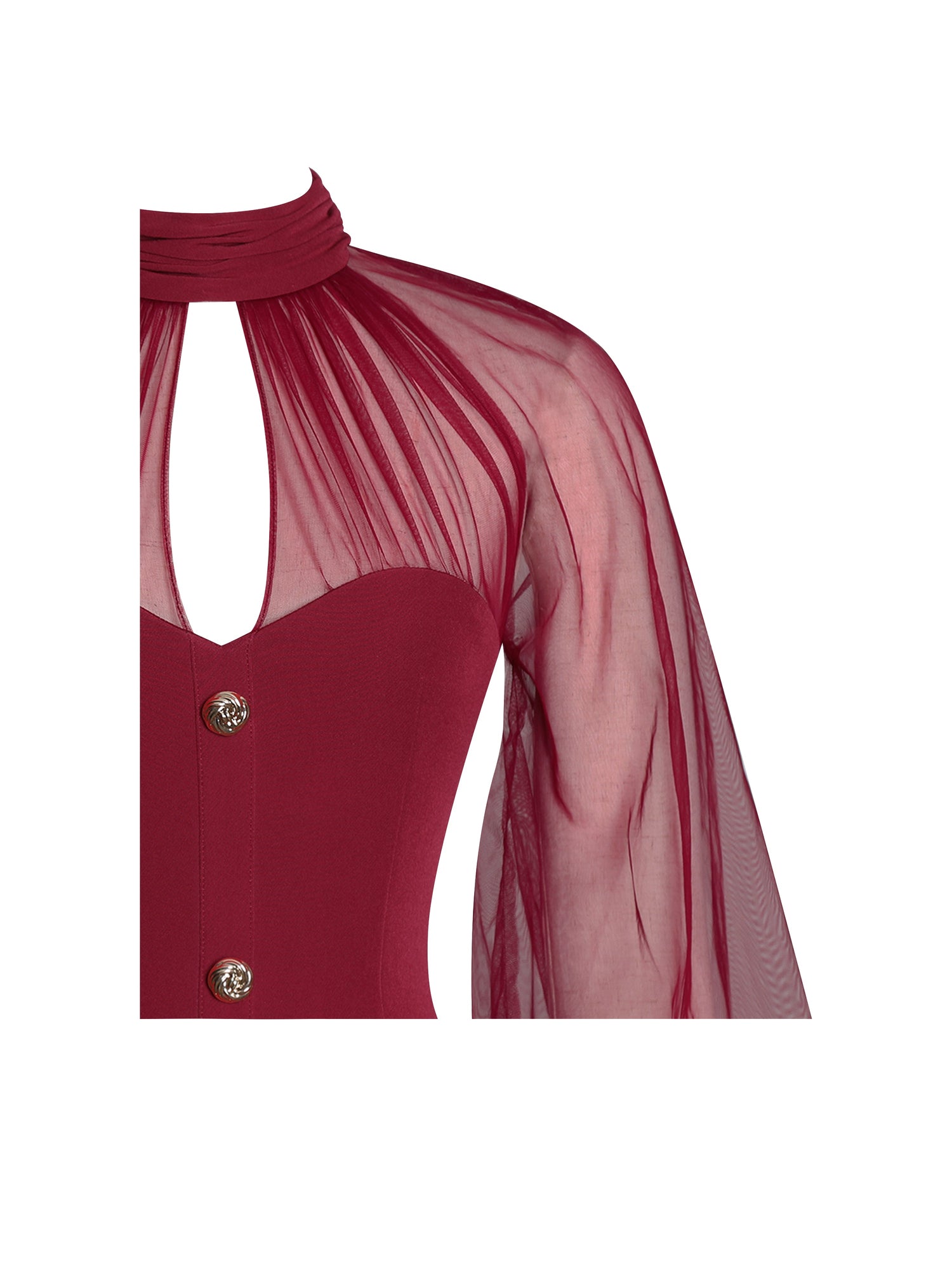 Tabitha Mesh Lantern Sleeve Mini Dress | Burgundy