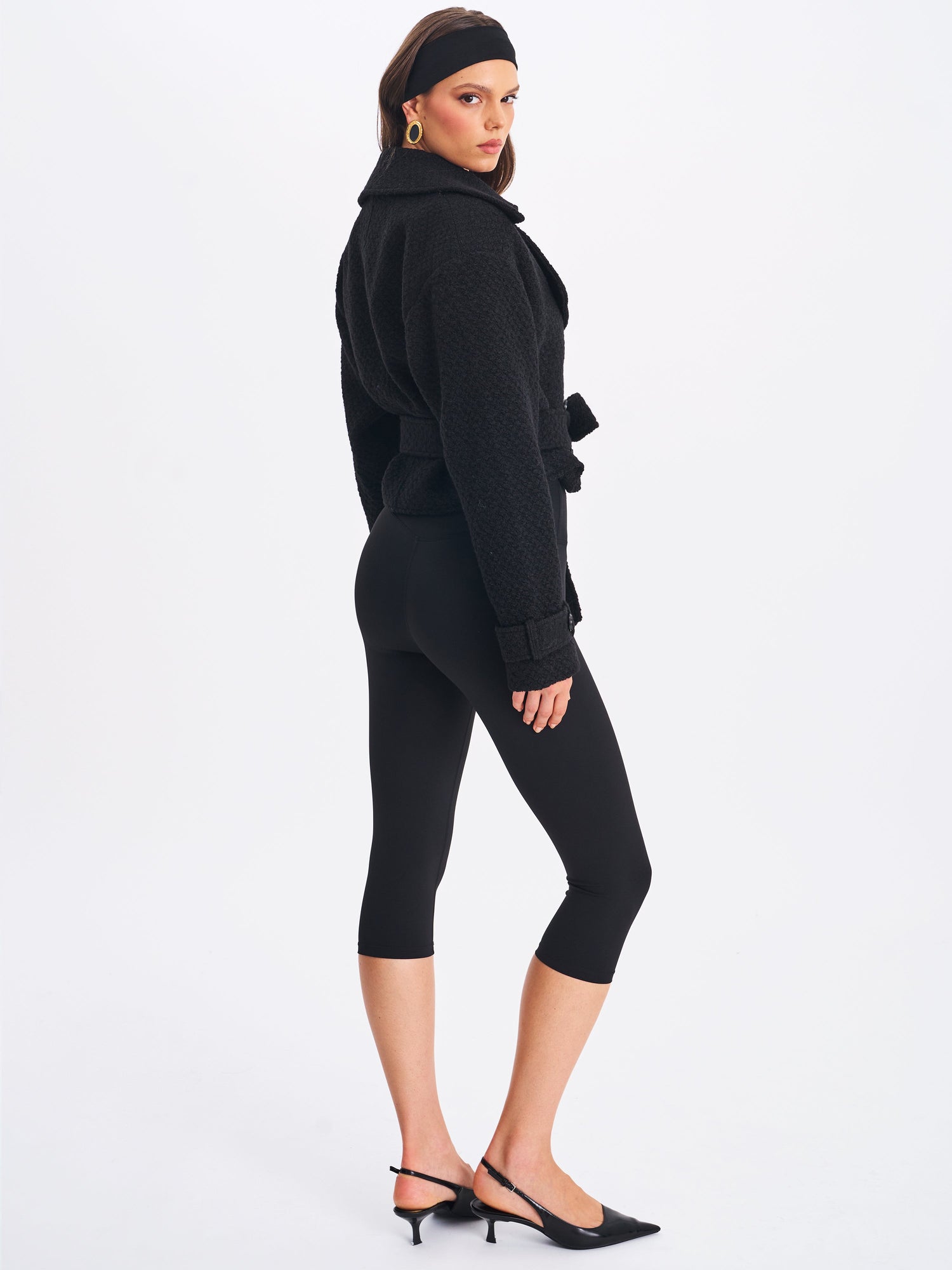 Dara Wool Blend Cropped Double-Breasted Belted Coat | Black