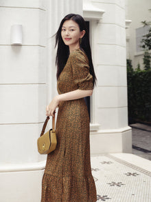 One-Piece Tea-Length Dress | Brown