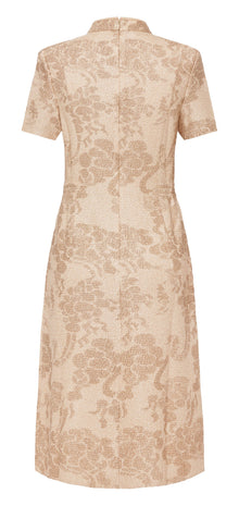 National Style Pleated Qipao Dress | Beige