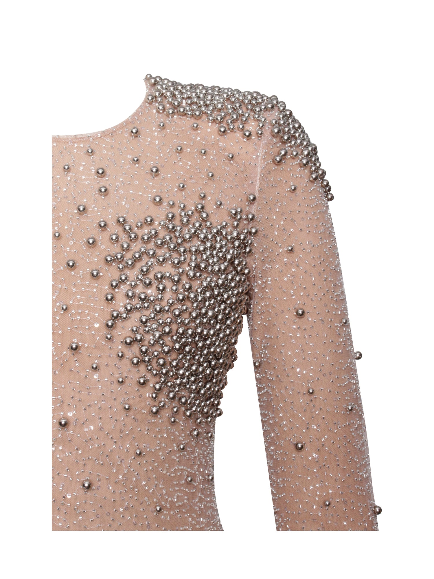 Rita Embroidered Mesh Beaded Mermaid Gown | Silver