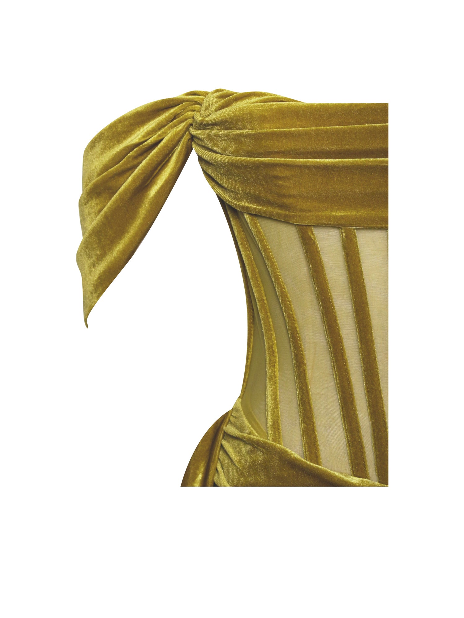 Irisa Draping Off Shoulder Corset Dress | Gold
