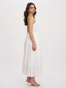 Oberon Cotton Eyelet Lace-Up Back Maxi Dress | White