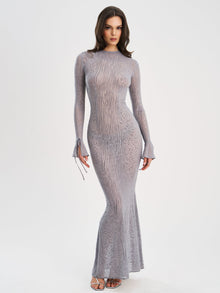 Waylynn Animal Print Burnout Velvet Detail Mesh Backless Maxi Dress | Gray