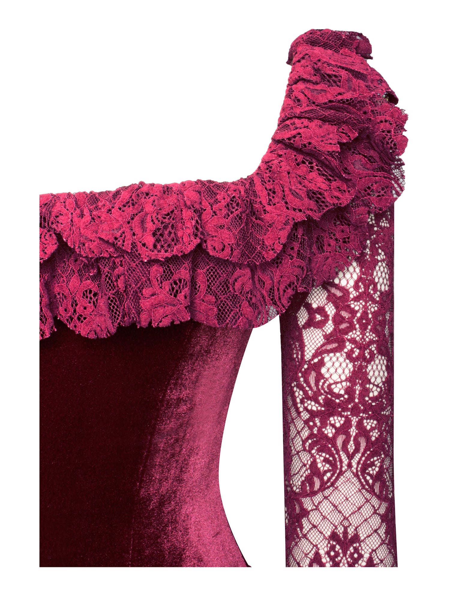 Yachira Velvet Lace Flare Sleeve Mini Dress | Burgundy