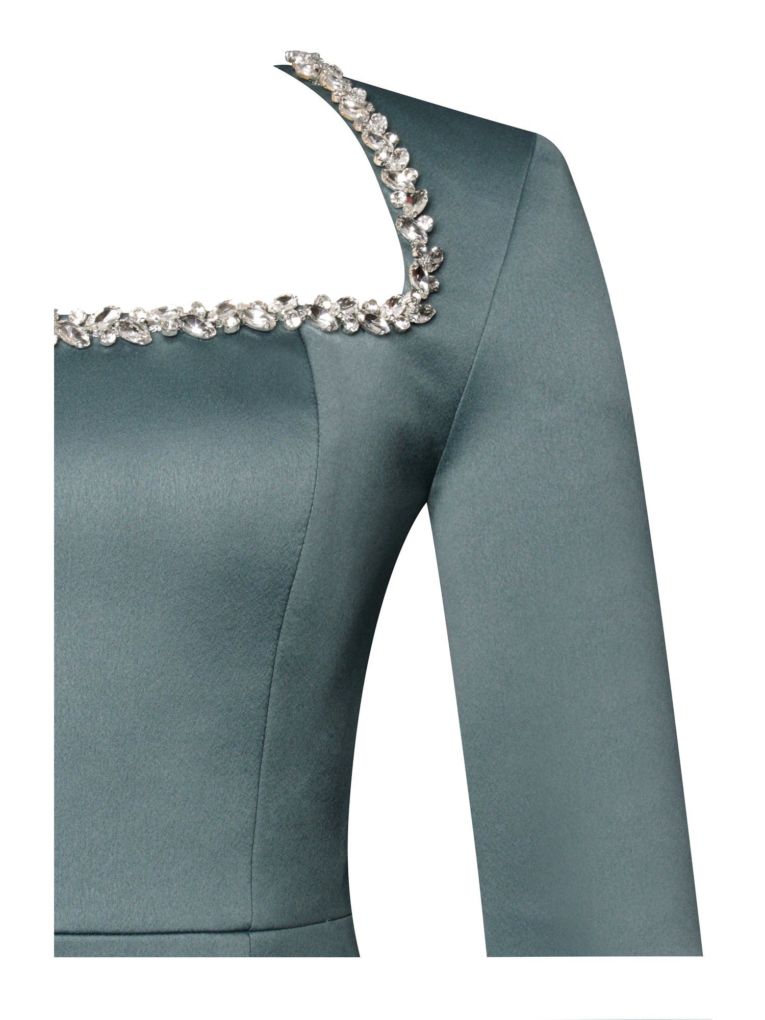 Gabella Long Sleeve A-line Mini Dress with Crystal Trim | Dark Green