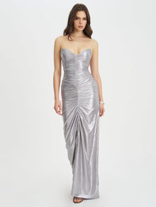 Sable Ruched Glitter Mermaid Gown | Silver