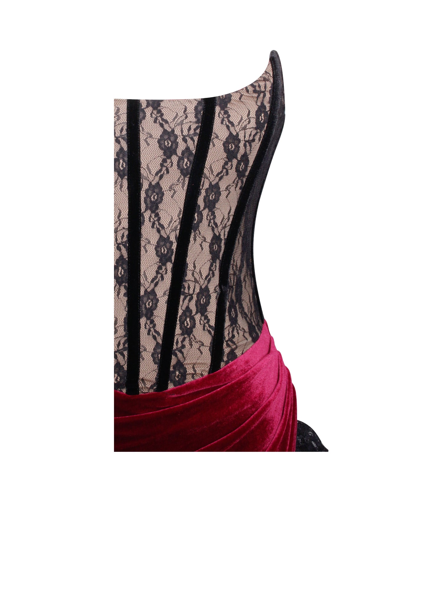 Gaia Lace Velvet Corset Side Slit Dress | Burgundy