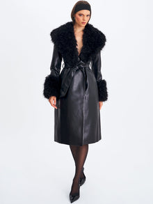 Zariah Faux Fur Trimmed Longline Coat | Black
