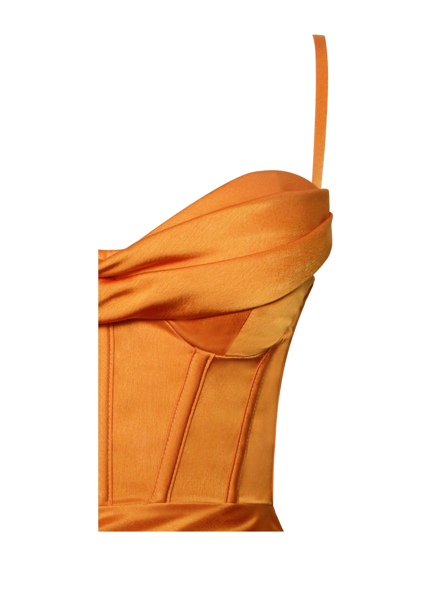 Elayna Strappy Satin Corset High Slit Gown | Orange