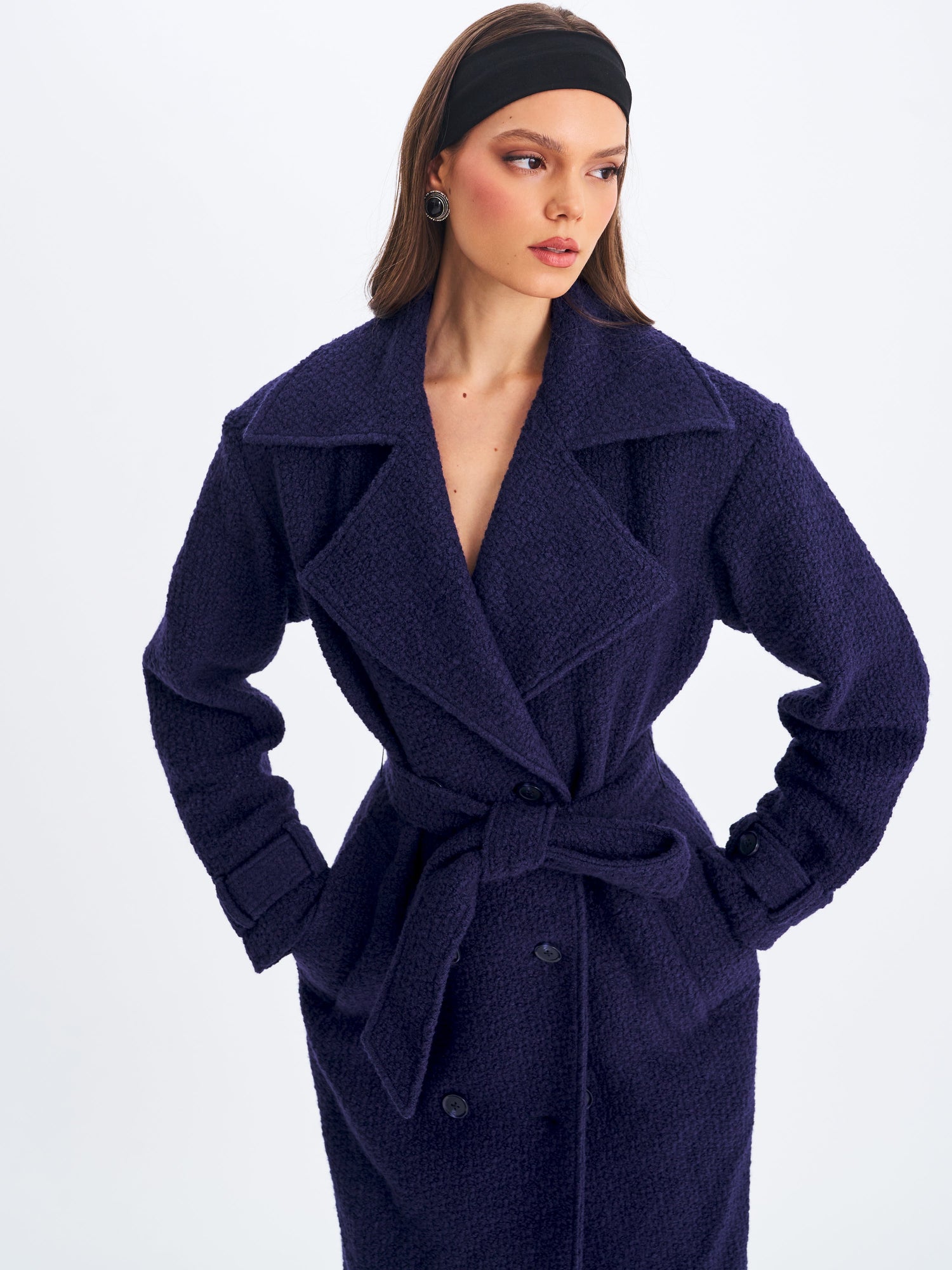 Jaelyn Wool Blend Double-Breasted Belted Coat | Midnight Blue
