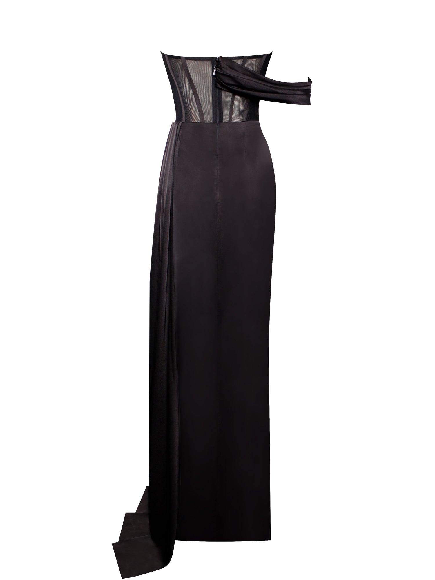 Rebeca Satin High Slit Corset Gown | Black