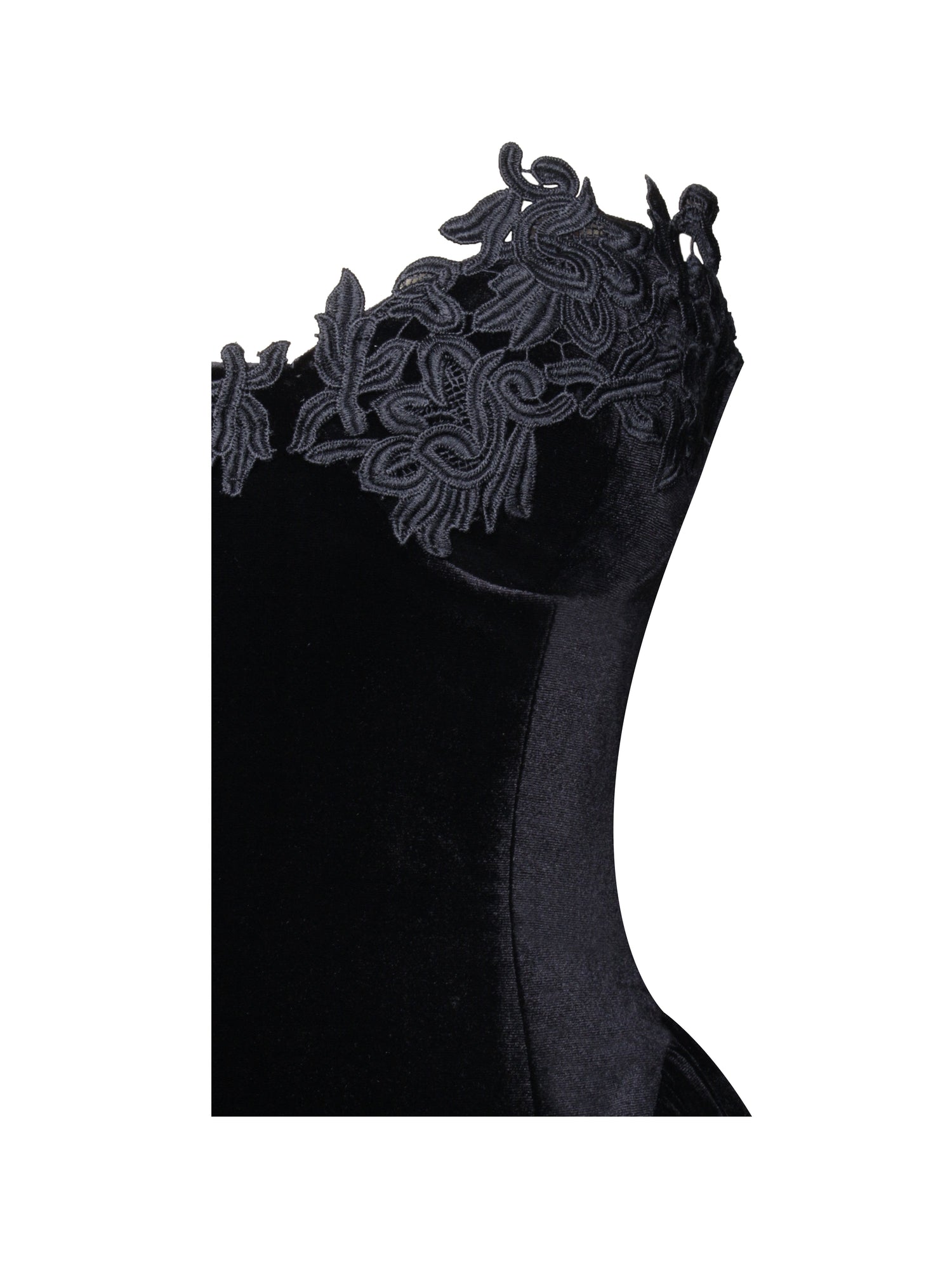 Qiara Velvet Peplum Top with Lace Trim | Black