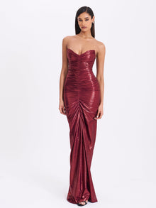 Sable Ruched Glitter Mermaid Gown | Burgundy