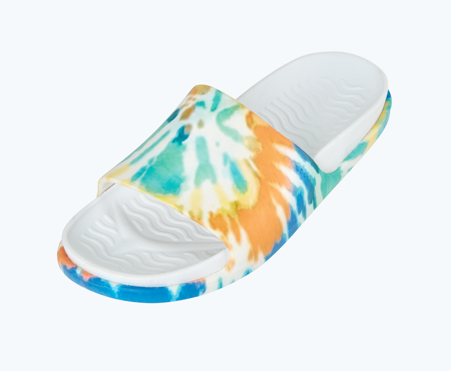 Angled view of a Native Shoes Spencer Lx Print | Shell White/ Shell White/ Orange Tie Dye Footwear