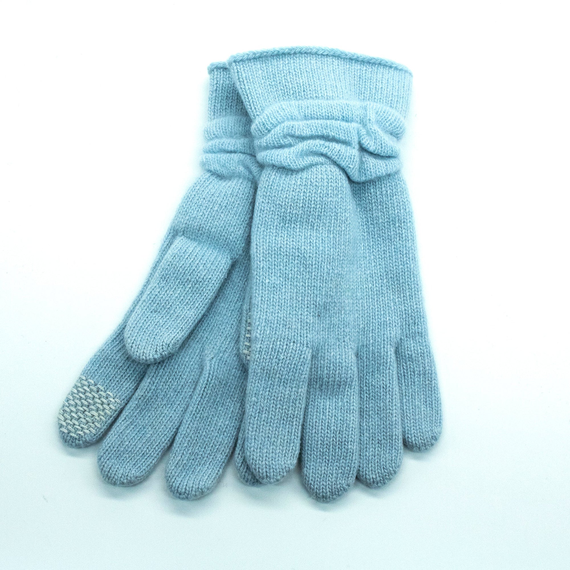 Cashmere Tech Gloves With Rouched Cuff | Baby Blue