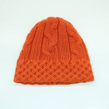 Womens | Chunky Beanie In Cables Design | Orange