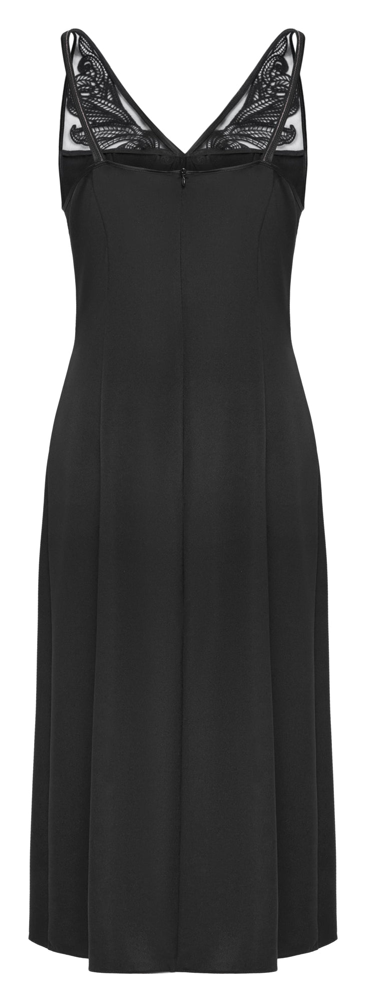 Silk V-Neck Embroidered Sleeveless Waist-Defining Dress | Black