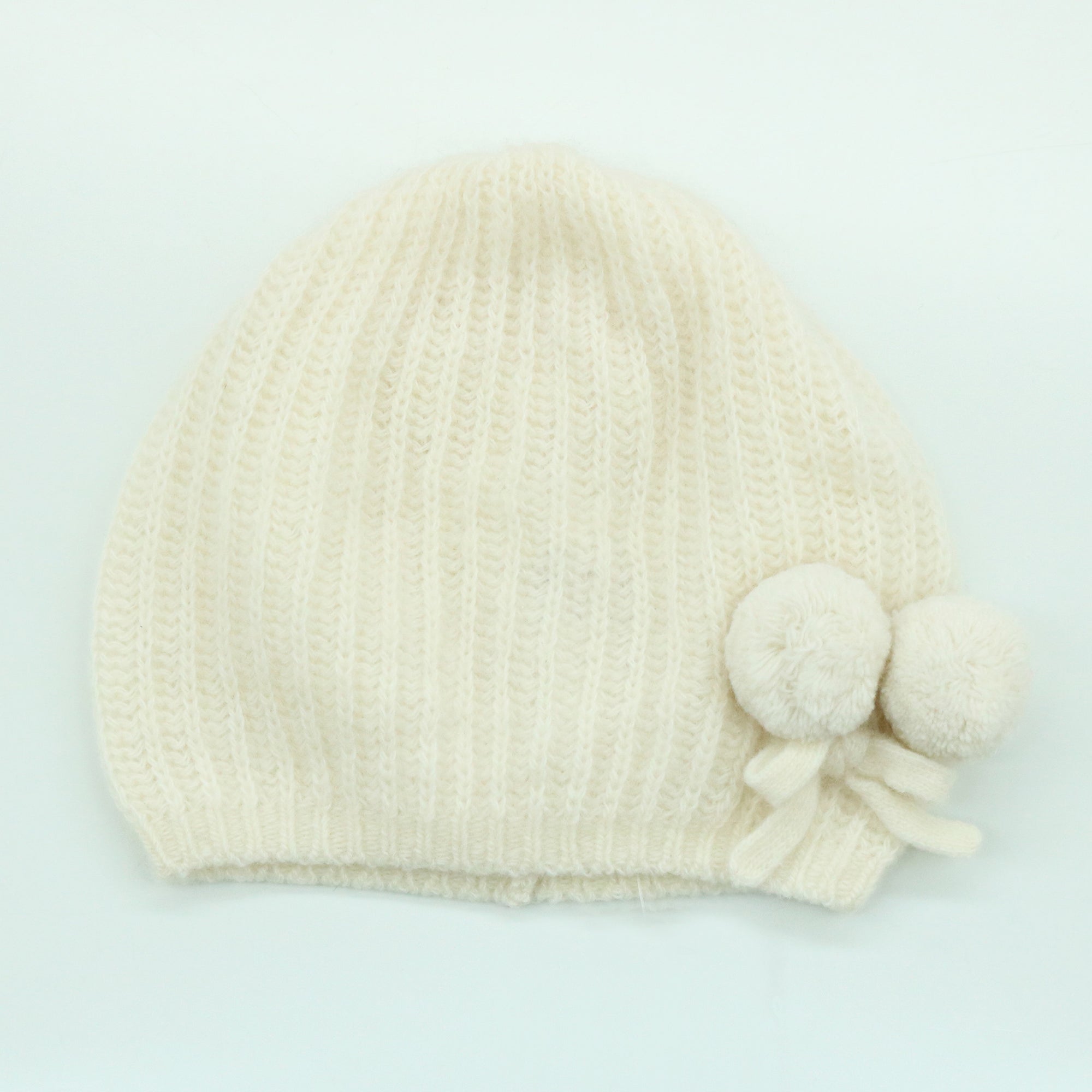 Kids | Cashmere Knit Hat with Poms | Bleached White