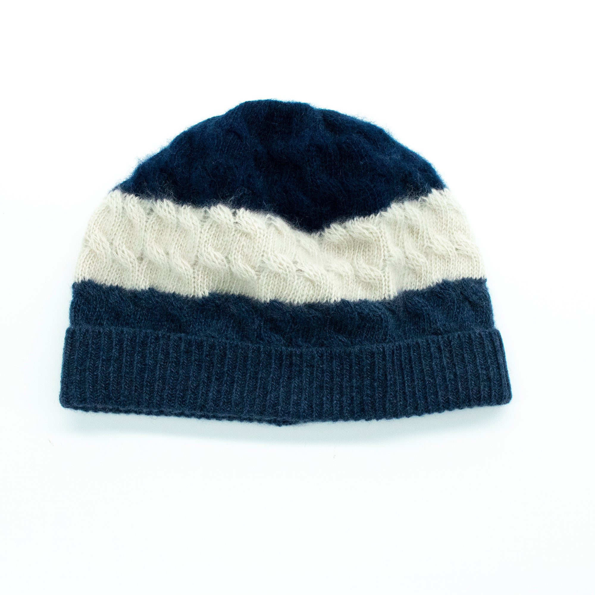 Kids | Cashmere Striped Hat with Cables | Blue Combo