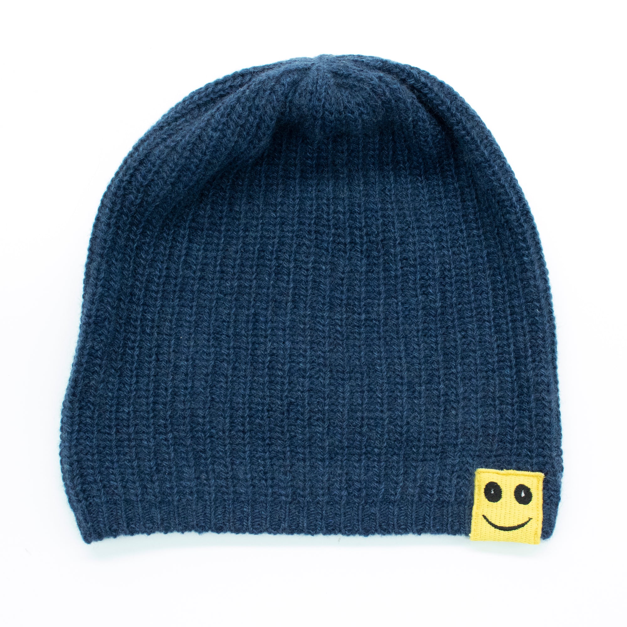 Kids | Cashmere Slouchy Hat with Mood Emoticon | Denim Blue