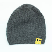 Kids | Cashmere Slouchy Hat with Mood Emoticon | Medium Grey