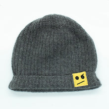 Kids | Cashmere Slouchy Hat with Mood Emoticon | Medium Grey