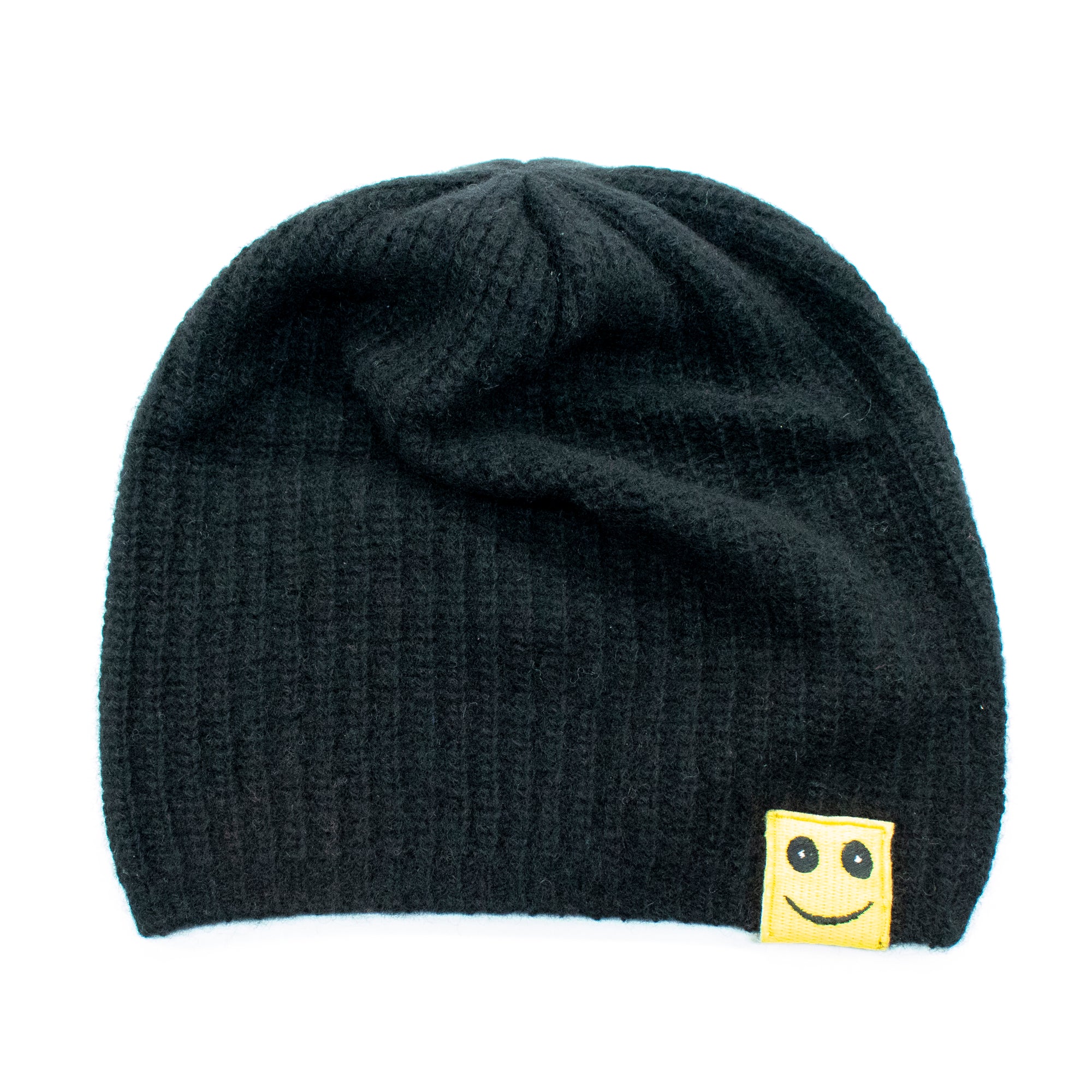 Kids | Cashmere Slouchy Hat with Mood Emoticon | Black