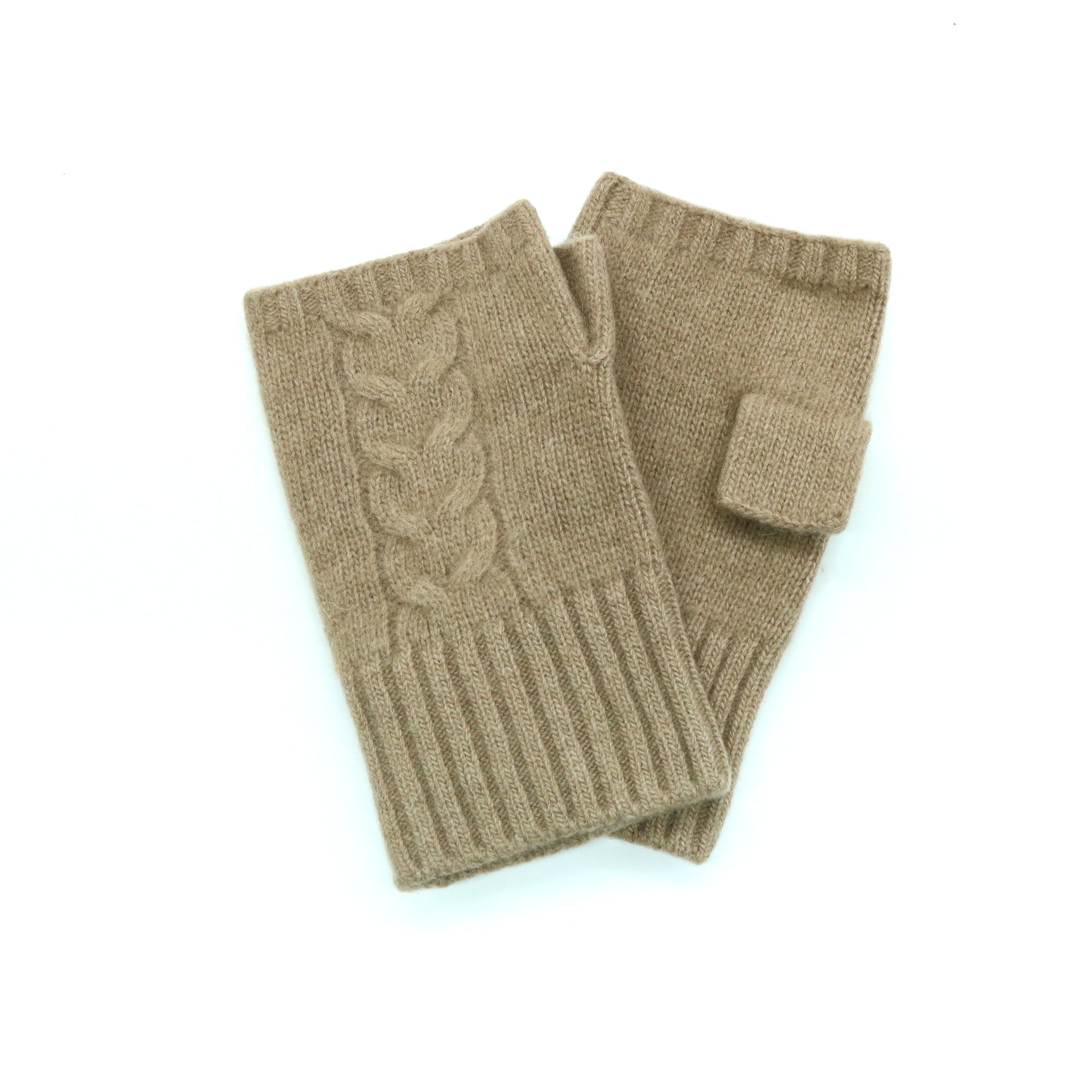 Mens | Fingerless Gloves with Cables | Nile Brown