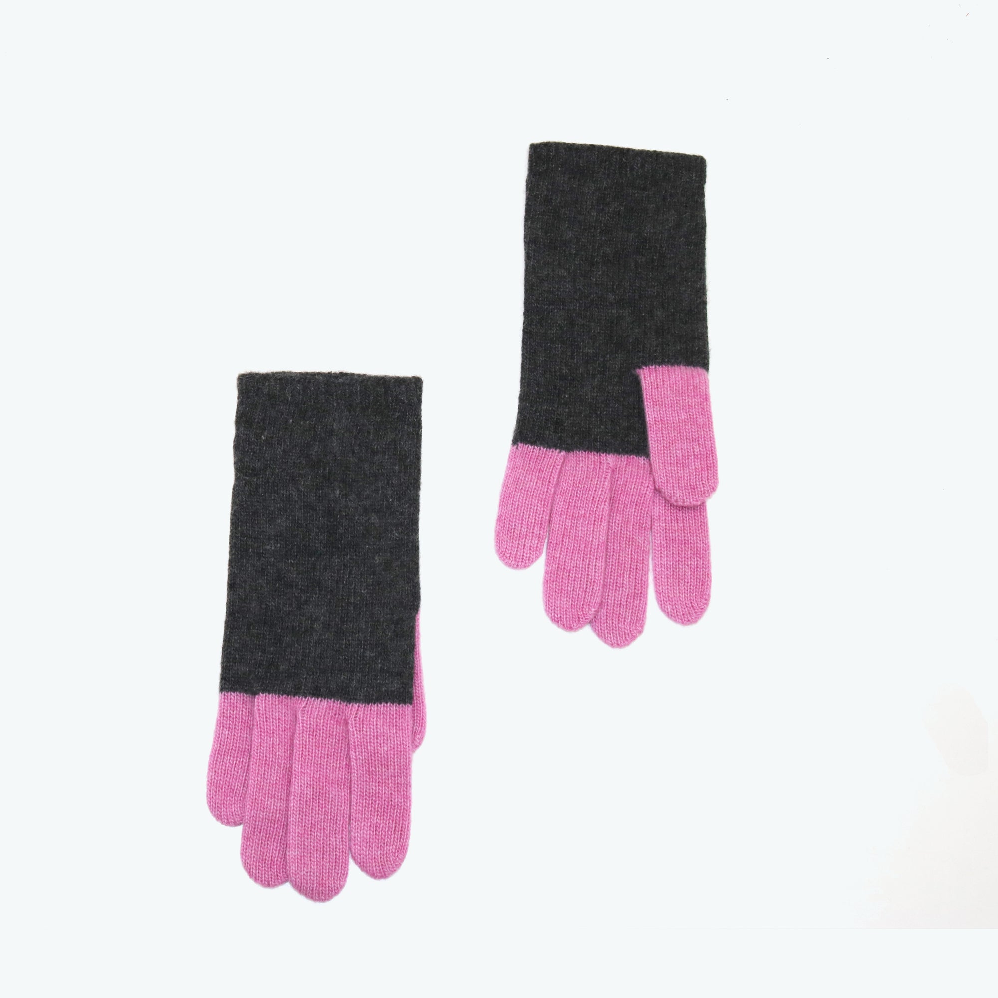 Womens | Cashmere Color Block Gloves | Charcoal/Pink