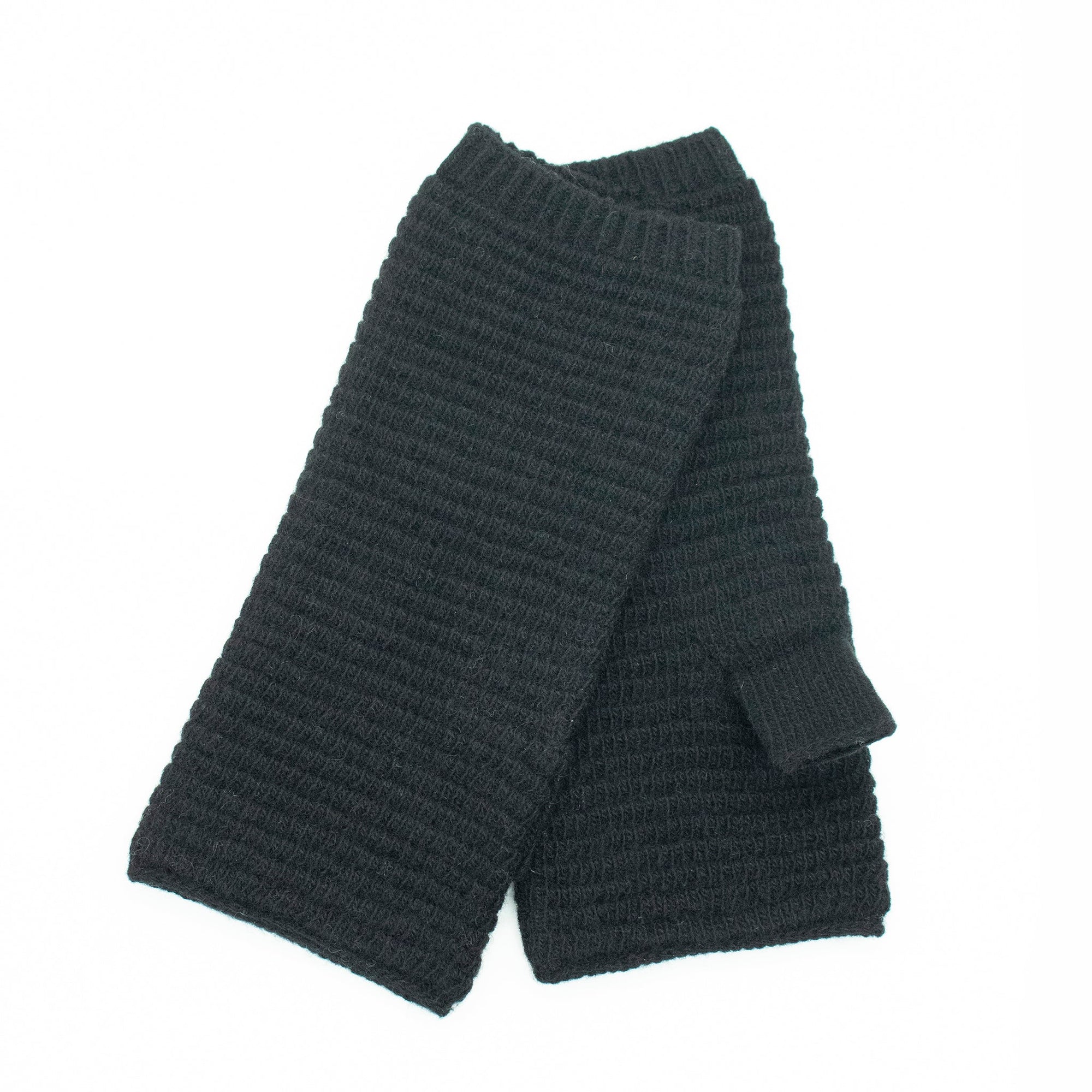 Cashmere Ribbed Fingerless Gloves | Black