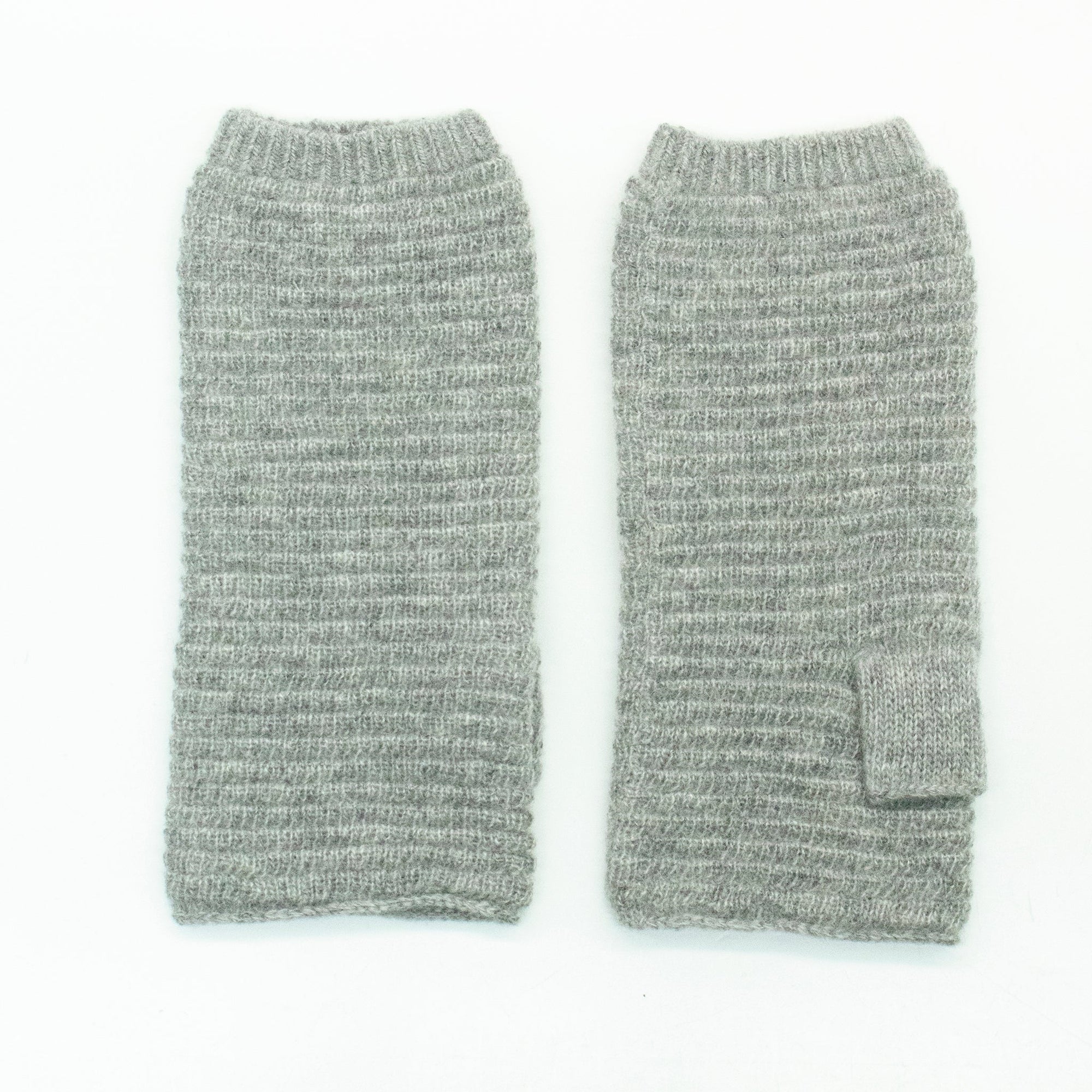 Cashmere Ribbed Fingerless Gloves | Light Grey