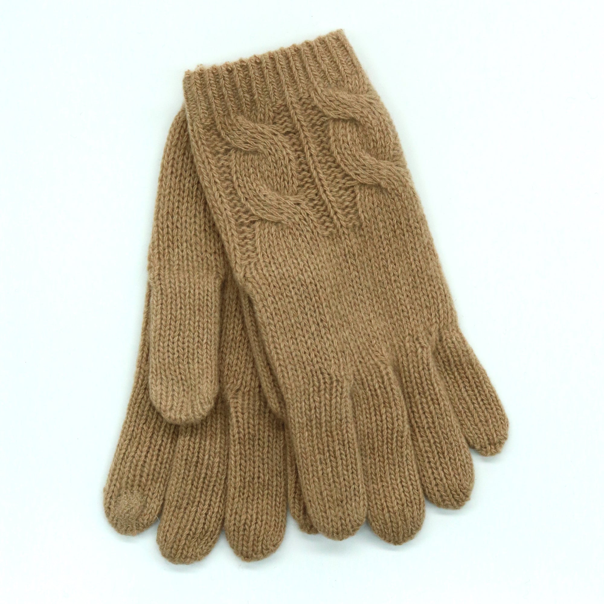 Womens | Cashmere Tech Gloves with Cables | Cammello Chiaro
