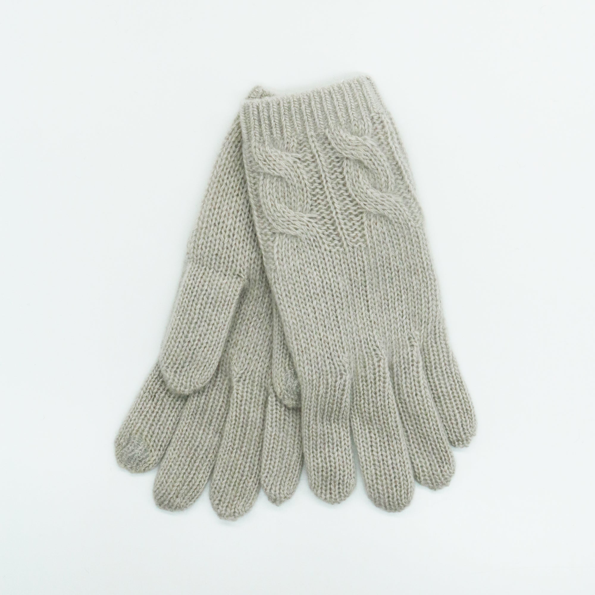 Womens | Cashmere Tech Gloves with Cables | Pelican Grey