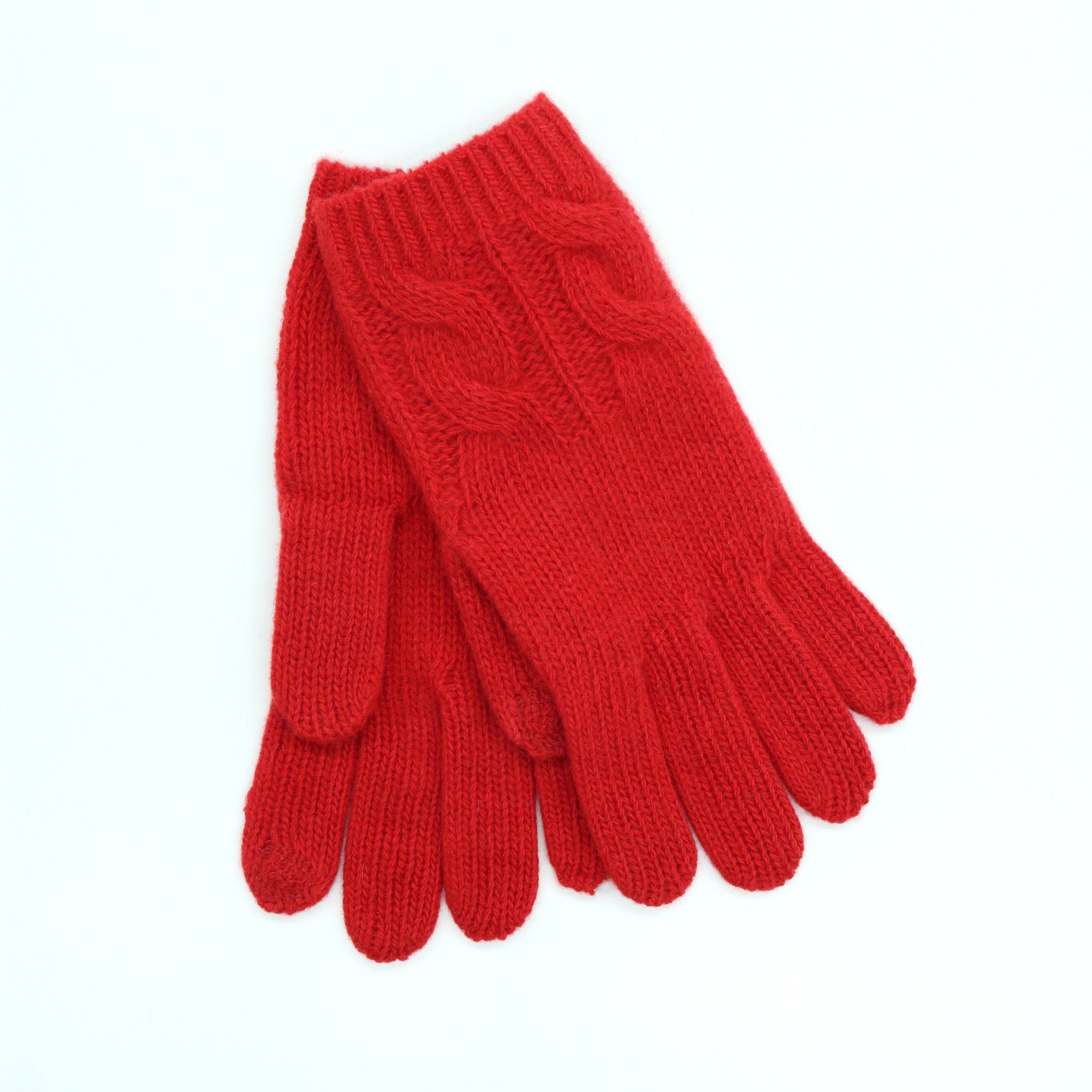 Womens | Cashmere Tech Gloves with Cables | Rosso Cilegia