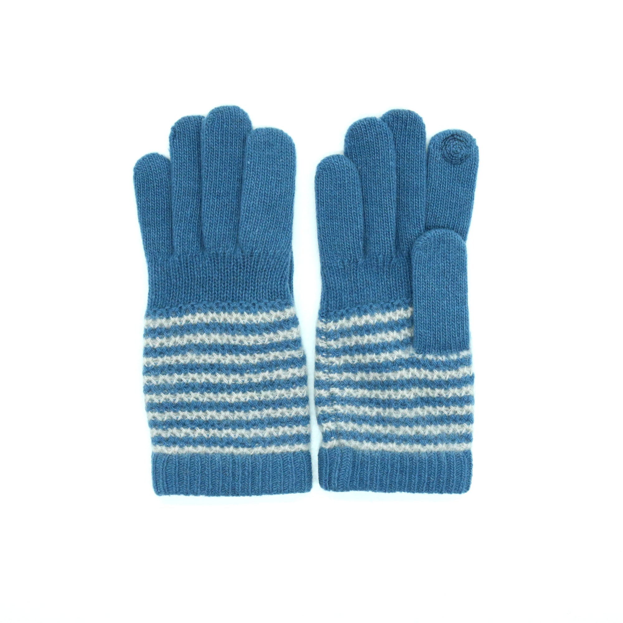 Womens | Cashmere Tech Striped Gloves | Palace Blue/Pelican