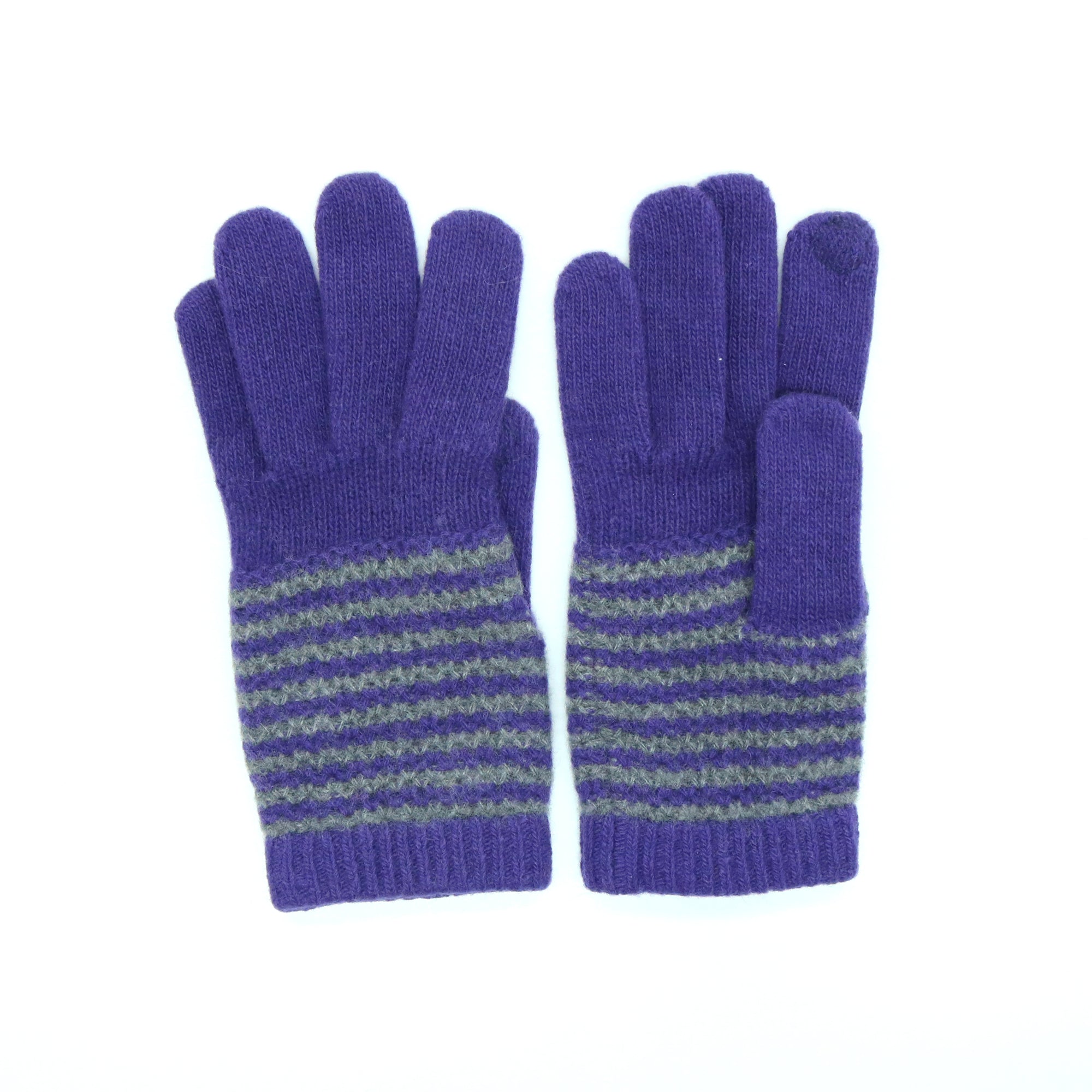 Womens | Cashmere Tech Striped Gloves | Uva Violet/Medium Grey